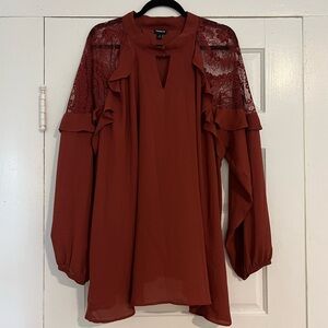 Torrid high neck lace shoulder blouse